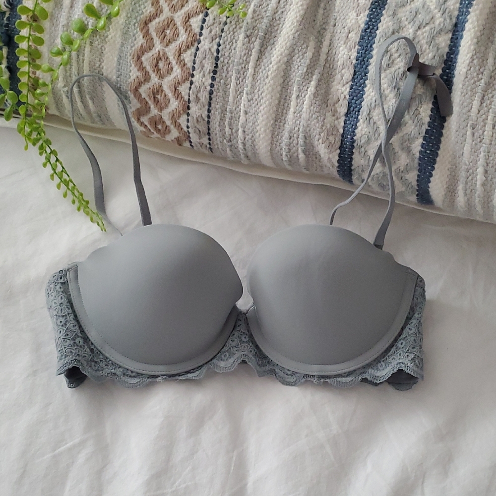 New AERIE Limited Edition "Real Happy" Balconette Pushup Slate Gray Bra